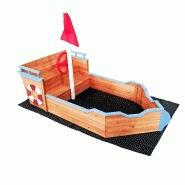 BAC À SABLE FORME BATEAU AVEC BANC ET DRAPEAU 160 CM BOIS SOL NON-TISSÉ 16_0002202 BAC À SABLE FORME BATEAU AVEC BANC ET DRAPEAU 160 CM BOIS SOL NON-TISSÉ 16_0002202