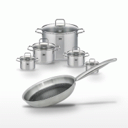 Batterie de cuisine 2 faitouts 12/14 cm 1 faitout 16 cm 2 faitouts 20/26 cm poêle 28 cm Elo Collection Relief Solution Citrin - gris 3176239940589_0
