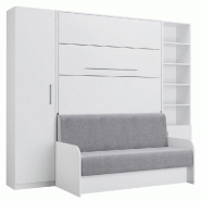 COMPOSITION LIT ESCAMOTABLE BLANC MAT SOFA AUTOMATICA CANAPÉ MICROFIBRE GRIS 2 COLONNES