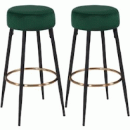 Décoshop26 - Lot de 2 tabourets de bar en tissu velours vert foncé cadre en métal avec repose-pieds TDB09216 - 3001074969603 Décoshop26 - Lot de 2 tabourets de bar en tissu velours vert foncé cadre en métal avec repose-pieds TDB09216 - 3001074969603