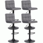 Décoshop26 - Lot de 4 tabourets de bar en velours gris coutures décoratives piètement métal noir 10_0004503 - gris 3000252143033 Décoshop26 - Lot de 4 tabourets de bar en velours gris coutures décoratives piètement métal noir 10_0004503 - gris 3000252143033