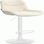 Décoshop26 - Tabouret de bar x1 pivotant forme ergonomique surpiqûres décoratives en tissu crème cadre en métal blanc 10_0005763 - beige métal 3