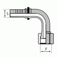 Femelle - Filetage UNF - Joint facial - 90° Courbe Haute (DKORFS90LD) - 10 , 5/8" , 15.9 , 13-16 , 27-87