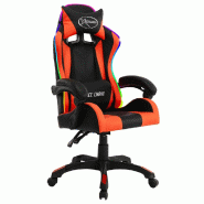 Helloshop26 - Chaise fauteuil siège pivotante de bureau informatique étude de jeux vidéo avec LED RVB et similicuir multicolore 02_0024209 - polyes