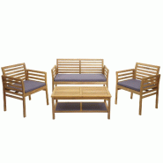 Mendler Garniture de jardin HWC-E99b, Set de balcon Lounge-Set, Acacia massif certifié MVG ~ Coussin gris foncé - gris Bois massif 76219+76220+76221