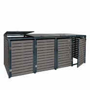 Mendler Habillage pour 4 poubelles HWC-K14, Couverture pour poubelles, 119x264x84cm WPC métal 130kg ~ anthracite - gris métal 87669+87670+87671