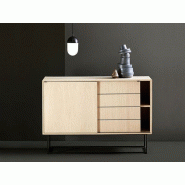 Meuble de service Virka XL avec pied métal, structure en contreplaqué et portes coulissantes Meuble de service Virka XL avec pied métal, structure en contreplaqué et portes coulissantes