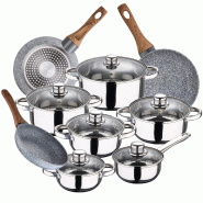 San Ignacio - Batterie de Cuisine Cassel 14/16/18/20/24cm en Acier Inoxydable avec Jeu de Poêles Daimiel 18/22/26cm en Aluminium Forgé - multi-maté