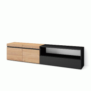 SKRAUT HOME Meuble TV, Banc Télé, 200x45x35cm, Pour les TV jusqu'à 80", Meubles de salon, Chêne et noir - beige Bois manufacturé 47_25
