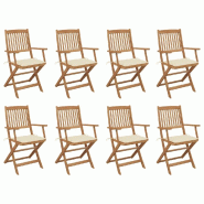 VidaXL Chaises Pliables D Extérieur Et Coussins Lot De 8 Bois D Acacia - beige 3075087