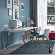 Bureau individuel X3 avec pieds bois - Officity - 180, Blanc, Blanc