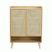 Merax Commode Buffet en Rotin Naturel avec poignées en Bois et Pieds en Bois Massif. Dimensions : L80/H105/P35 cm - marron multi-matériau WF317680AAA
