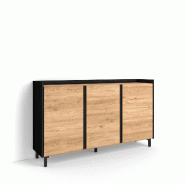 SKRAUT HOME Buffet salon et cuisine, 156x91x35 cm, 3 Portes, Design industriel, Chêne et noir - beige Bois manufacturé 633_3