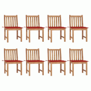 VidaXL Chaises De Jardin Lot De 8 Avec Coussins Bois De Teck Massif - rouge 3073148