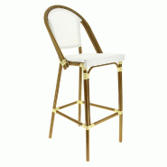 Chaise haute de bar empilable d'extérieur en aluminium textylène Biarritz écru
