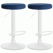 Décoshop26 - Lot de 2 tabourets de bar avec assise en tissu velours bleu et cadre métal blanc TDB10696 - bleu 3002475932692