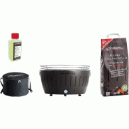 LotusGrill - Pack spécial barbecue XL noir (cm 43,5) avec 2,5 kg de charbon de bois et gel combustible - 4260023012411