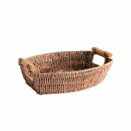 Panier naturel ovale à anses bois L33xP26xH9cm - papier tressé, poignées en bois, grande contenance