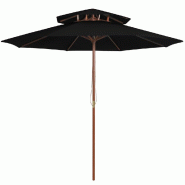 Parasol à deux étages avec mât en bois noir 270 cm Modèle Horizon Plus - 313766