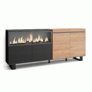 SKRAUT HOME Buffet salon et cuisine, 210, 4 Portes, Cheminée électrique XXL, Design industriel, Chêne et noir - beige Bois manufacturé 417_4