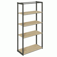 Structure Cage noir suspendue 90x40x180cm 4 tablettes chêne clair
