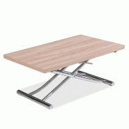 TABLE BASSE RELEVABLE EXTENSIBLE TRENDY MÉLAMINÉ CHÊNE CLAIR/PIED CHROMÉ 110 X 70/140 CM