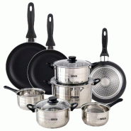 WellHome - Batterie de cuisine de 8pc en acier inoxydable avec Ensemble de 3 Poêles Ø16/20/24cm Noir en aluminium pressé - multi-matériau PK8179