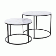 WellHome - Lot de 2 tables d’appoint en métal Ø50/60cm en couleur blanche - blanc métal WH16993