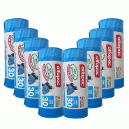 Alfapac - Sacs poubelle à fermeture automatique 30L 50x75cm pour poubelles hautes, 8 rouleaux x 15 unités (80% recyclés) - bleu PK6966