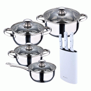 BERGNER - Batterie de Cuisine 7 Pièces fabriquée en acier inoxydable compatible induction avec set de 3 couteaux avec bloc en acier inoxydable - mul
