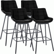 CLP Lot de 4 tabourets de bar Weston pivotants Similicuir HBT: 105x49x56 cm Noir Similicuir - noir polyester 327337