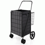 COSTWAY chariot de courses pliable sur roulettes avec sac Oxford amovible, supporte 40 kg, noir - noir métal FM32285PW
