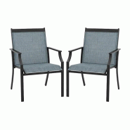 COSTWAY Lot de 2 chaises de jardin, chaises de terrasse avec assise large et respirante, 66 x 61 x 90 cm, bleu - bleu métal ZB33582NX-4