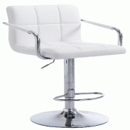 Décoshop26 - Tabouret de bar repose-pieds en synthétique blanc pieds trompette en métal chromé TDB10521 - blanc 3000440069602