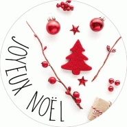 Etiquette cadeau adhésive "Joyeux Noël" décorations rouges Ø35mm par 500