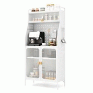 Helloshop26 - Armoire de rangement meuble autoportant avec panneau perforé portes transparentes étagère réglable 8 crochets 1 panier 20_0007696 - Helloshop26 - Armoire de rangement meuble autoportant avec panneau perforé portes transparentes étagère réglable 8 crochets 1 panier 20_0007696 -