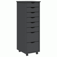 Helloshop26 - Armoire roulante avec tiroirs pratique design moderne bureau 34 x 39 x 103 cm en bois de pin gris 02_0047164 - gris Bois massif 30002346