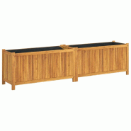 Helloshop26 - Jardinière bac lit surélevé plantes fleurs terrasse jardin avec doublure 199 x 38,5 x 50 cm bois massif d'acacia 02_0038126 - 3000214