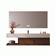 Meuble de salle de bain avec vasque en pierre frittée, meuble sous-vasque, miroir mural, trou pour robinet 130 cm 【RW016-130】 - 0738191818240