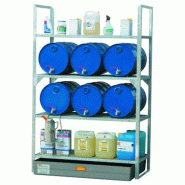 Rayonnage 540 avec cale-fûts pour 6 fûts 60 litres ou petits récipients - Pour produits non corrosifs - CEMO - 7734F Rayonnage 540 avec cale-fûts pour 6 fûts 60 litres ou petits récipients - Pour produits non corrosifs - CEMO - 7734F