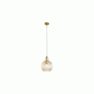 Suspension en verre couleur cognac, design moderne avec structure en laiton bruni, douille E27, diamètre 25 cm, hauteur 182 cm - Perenz - marron 8504