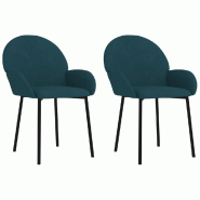 VidaXL Chaises à manger lot de 2 Bleu Velours Modèle Ambre Prestige - 344762