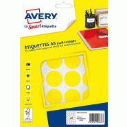 AVERY Lot de 5 Etui de 240 pastilles adhésives, diamètre 30 mm, coloris jaune (10 feuilles / cdt) - jaune 5014702026683