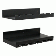 Décoshop26 - Lot de 2 étagères murales support bouteilles et verres 61 x 28 cm pratique et décoratif cuisine salon en bois noir 04_0009080 - 30002