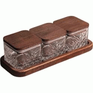 Ensemble pots en verre avec couvercle et plateau bois 3 pots carrés - Milla Hanah Home - marron 8684284027964 Ensemble pots en verre avec couvercle et plateau bois 3 pots carrés - Milla Hanah Home - marron 8684284027964