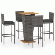 Helloshop26 - Ensemble de bar de jardin 5 pièces et coussins résine tressée gris - 3000729882724