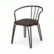 Kosmi Chaise en métal noir mat, bois foncé – pieds épingle et dossier ajouré - Style industriel - noir métal 3760301698999