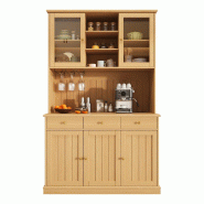 Merax Buffet haut 120 x 40 x 191 cm, vitrine à portes vitrées, espace bar, porte-verres, prises, USB-A et USB-C, bois naturel - Bois manufacturé N6