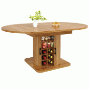 Merax table à manger extensible 118-158 cm, ronde avec rangement, porte-bouteilles et étagères, décor chêne foncé - Bois manufacturé N620CZ260501D