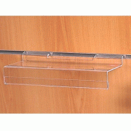Tablette L25xP10cm avec porte-étiquette 38mm - épaisseur 2,8mm - pour fond rainuré - polystyrène injecté - transparent